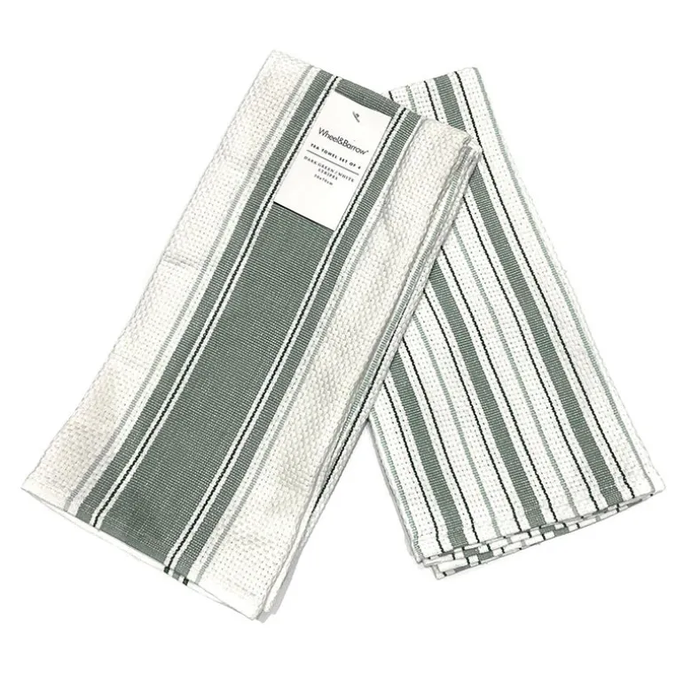 Tea Towel Set/4 Classic Green & White Stripe