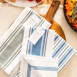 Tea Towel Set/4 Classic Green & White Stripe