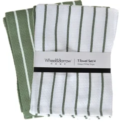 Tea Towel Set/4 Green & White Stripe