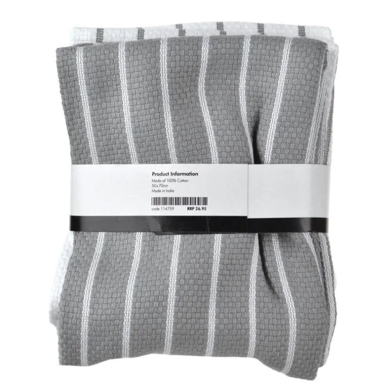 Tea Towel Set/4 Grey & Pewter Stripe