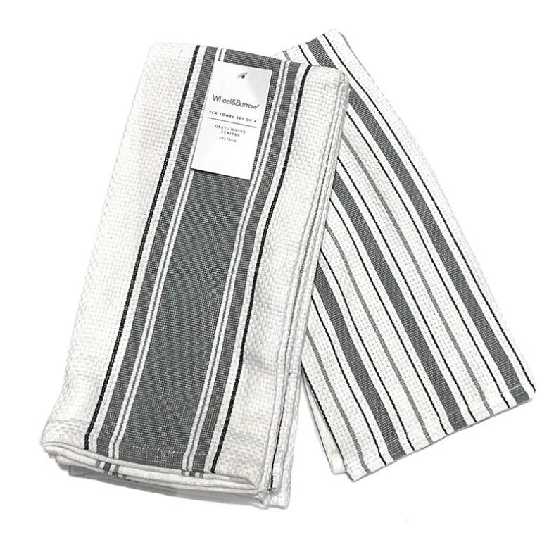 Tea Towel Set/4 Grey & White Stripe