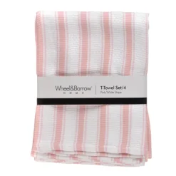 Tea Towel Set/4 Pink & White Stripe
