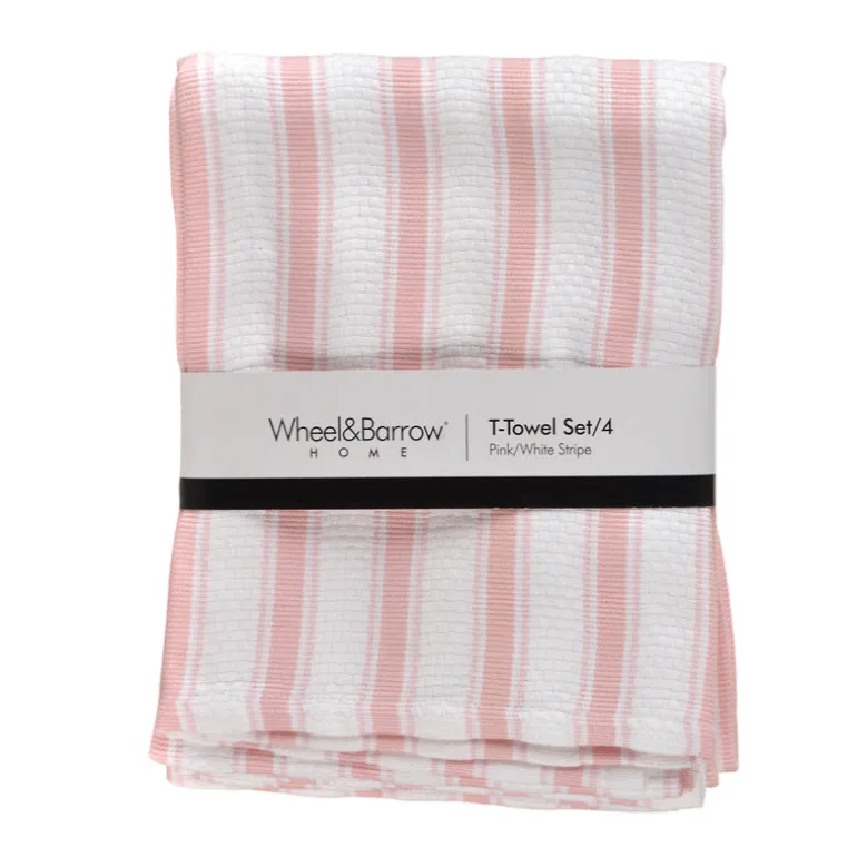 Tea Towel Set/4 Pink & White Stripe