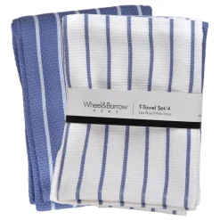 Tea Towel Set/4 Sea Blue & White Stripe