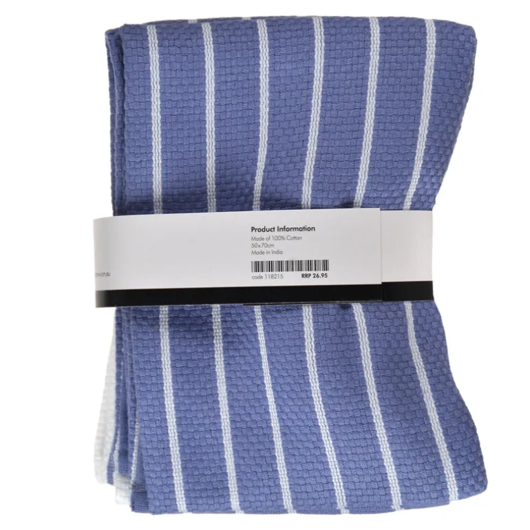 Tea Towel Set/4 Sea Blue & White Stripe