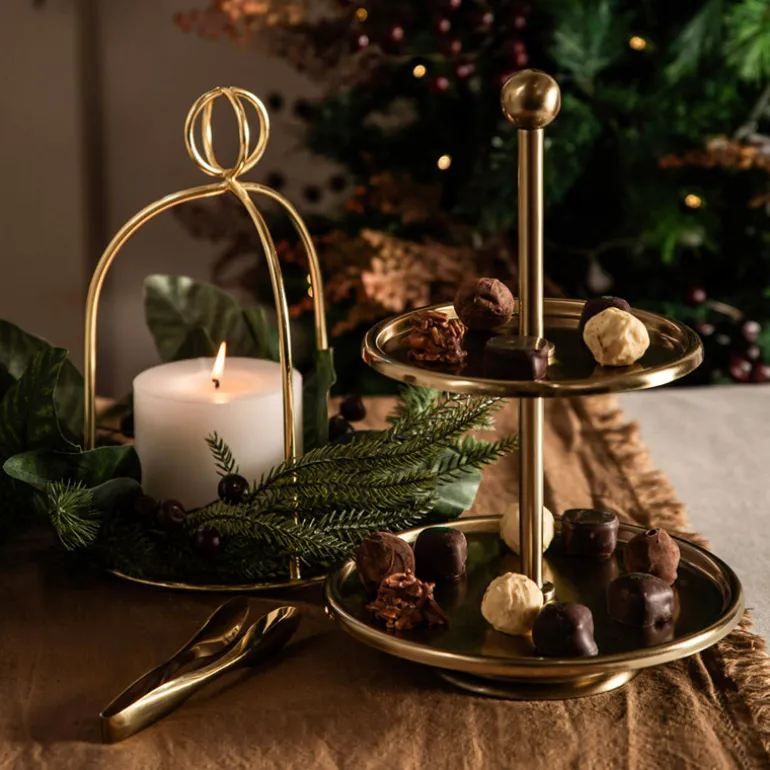 1 Tier Serving Stand with Handle Champagne Gold