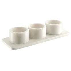 White Marble Condiment Set 3 Pots with Holder