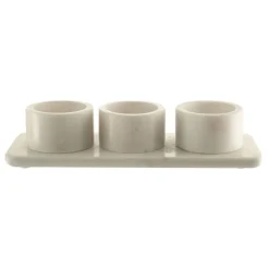 White Marble Condiment Set 3 Pots with Holder
