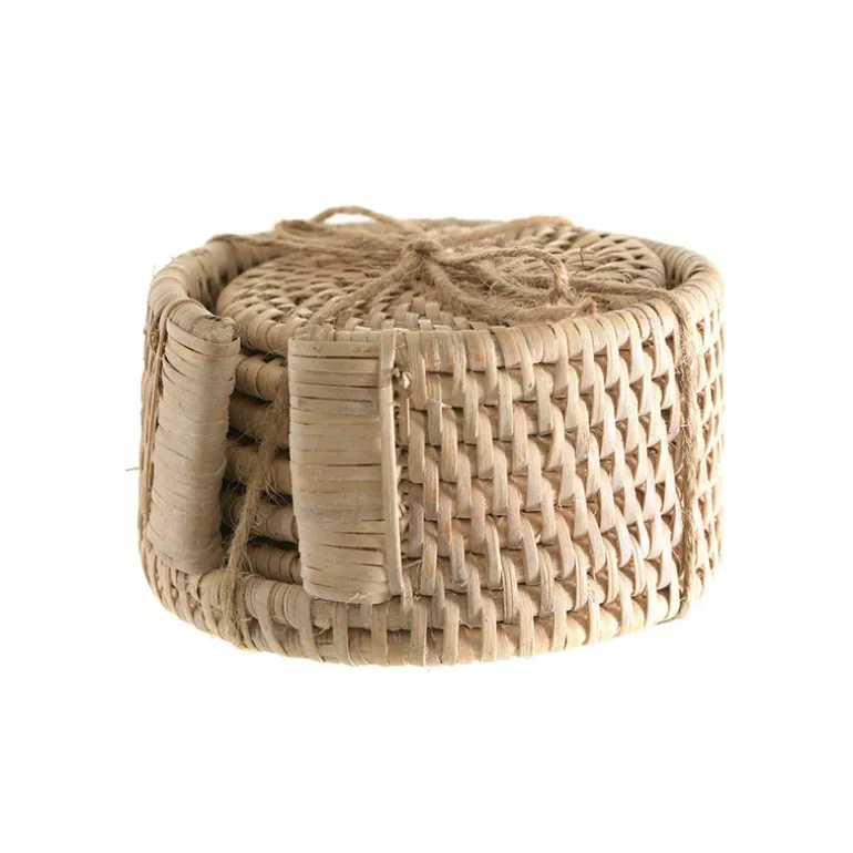 White Rattan Coaster Set/6
