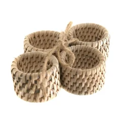 White Wash Rattan Napkin Ring Set/4