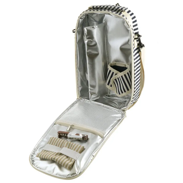 Wine Bag Navy/Cream Stripe with Cream Shoulder Belt