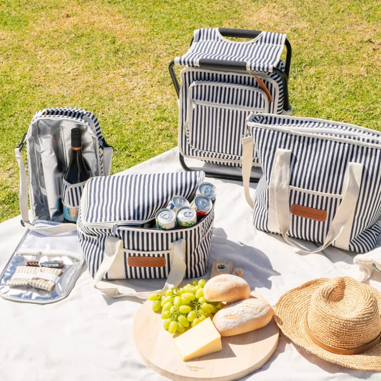 Wine Bag Navy/Cream Stripe with Cream Shoulder Belt
