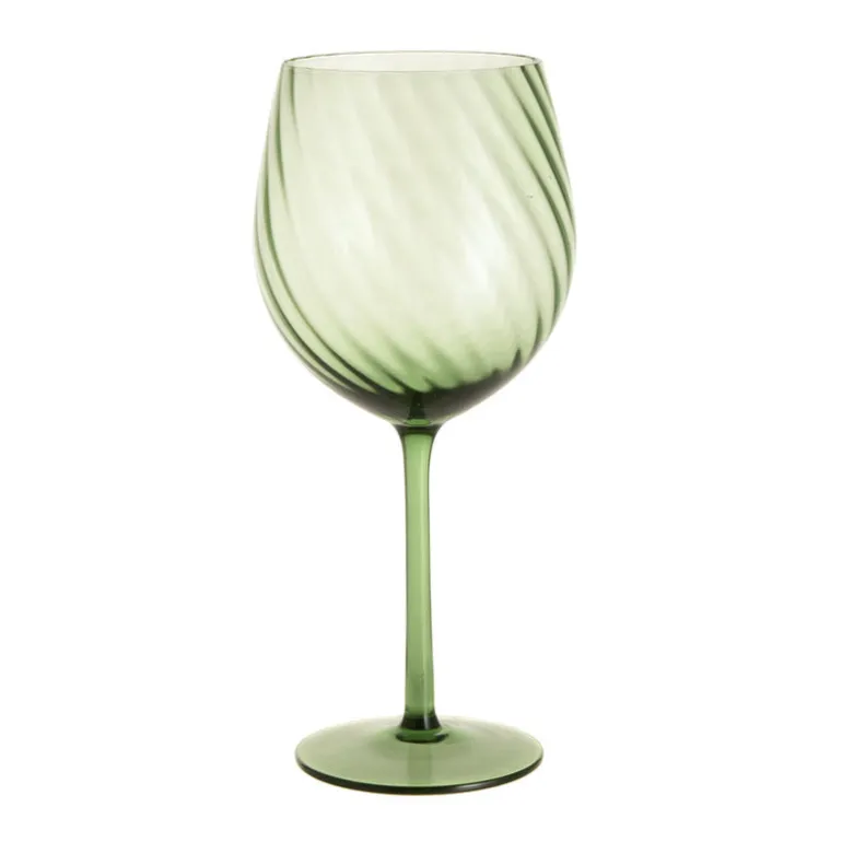 Wine Glass Ribbed Swirl Forest Green