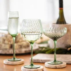 Wine Glass Ribbed Swirl Forest Green
