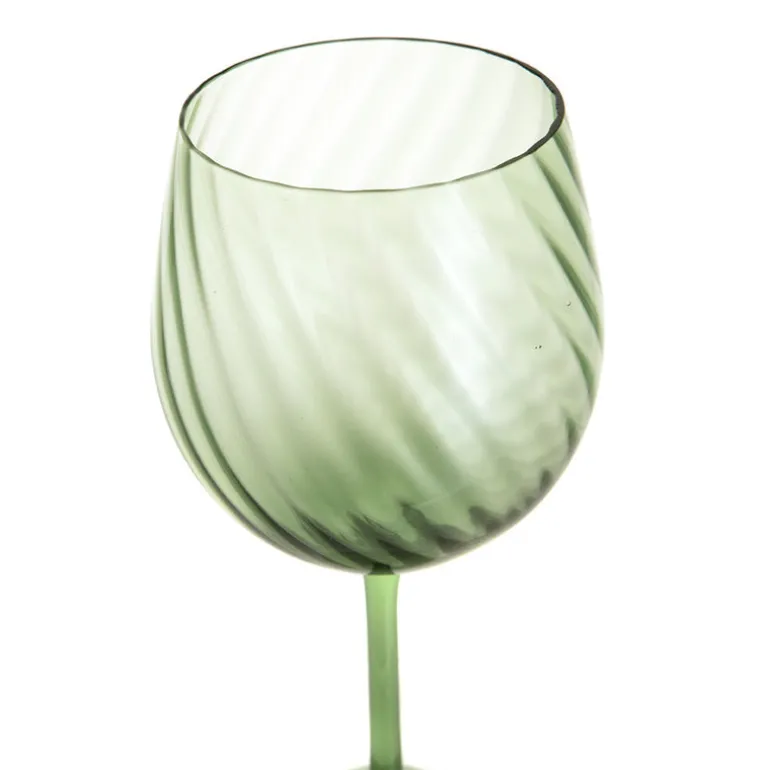 Wine Glass Ribbed Swirl Forest Green