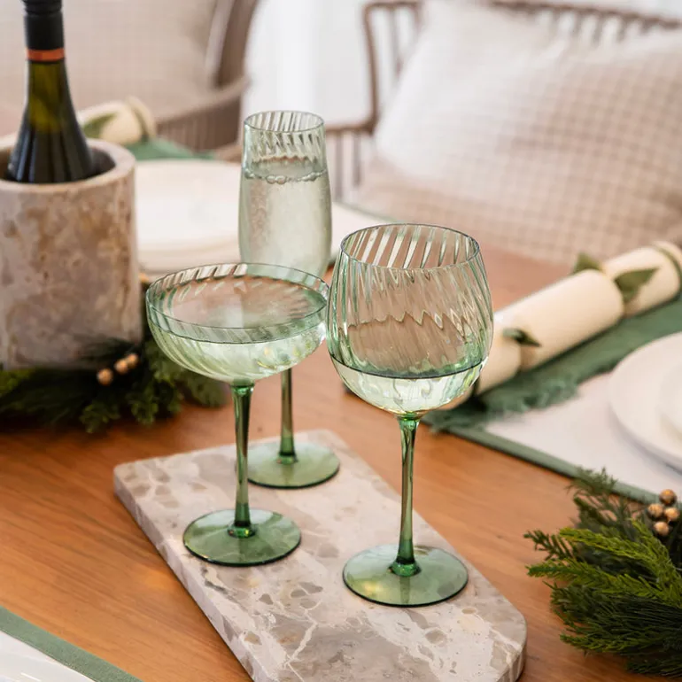 Wine Glass Ribbed Swirl Forest Green
