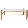 Wood with White Leather Weave Bench